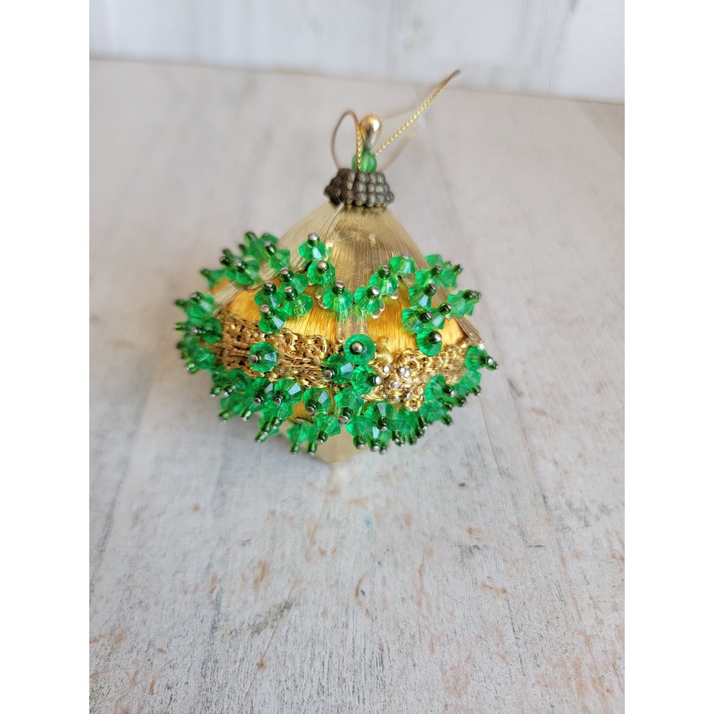 Vintage abstract green pushpin unique beaded golden ornament Xmas sequin home